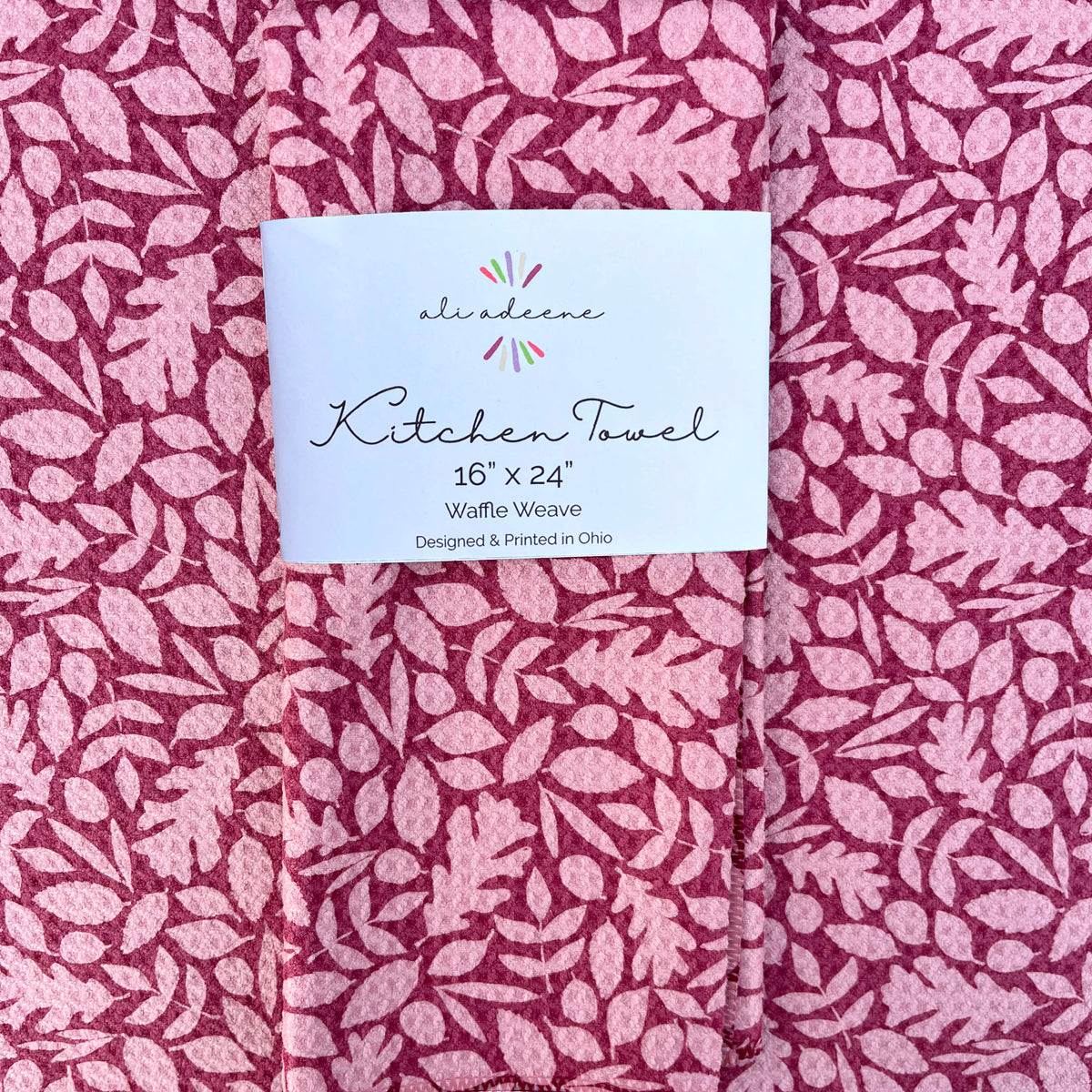 Leaf Silhouette, Pinks - Kitchen Towel