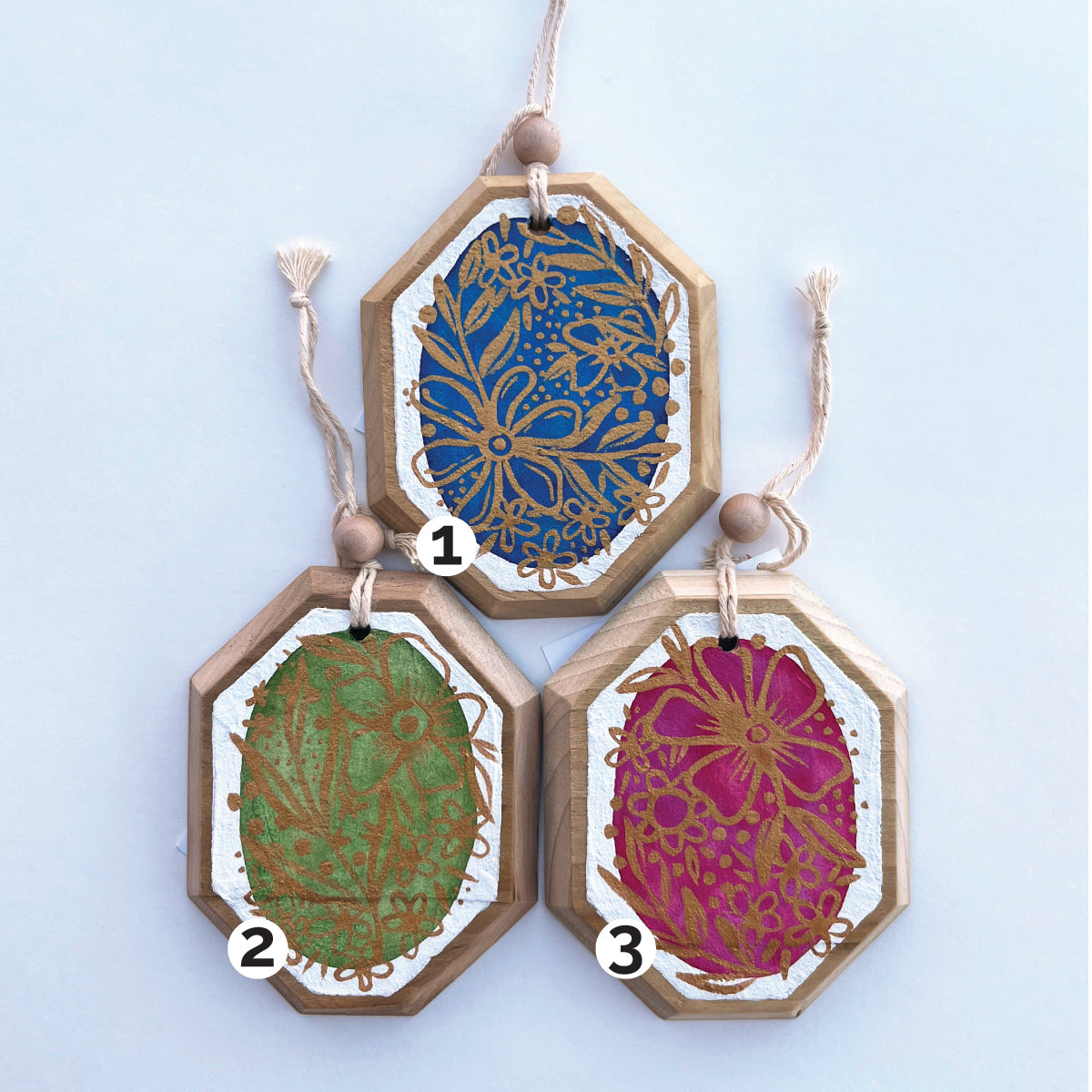 Reclaimed Wood Christmas Ornaments - Gold Flowers