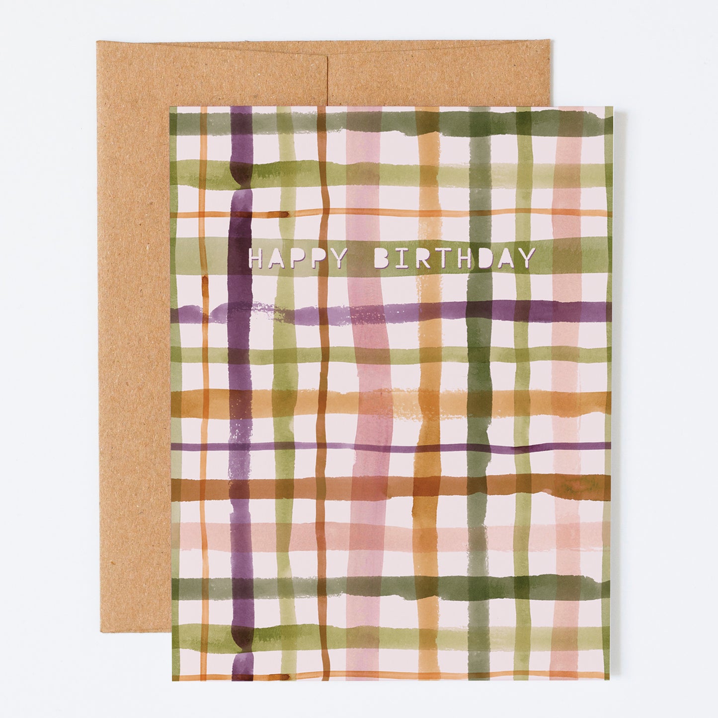 Watercolor Plaid, "Happy Birthday" - Greeting Card
