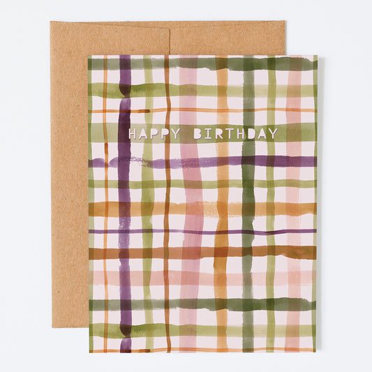 Watercolor Plaid, "Happy Birthday" - Greeting Card