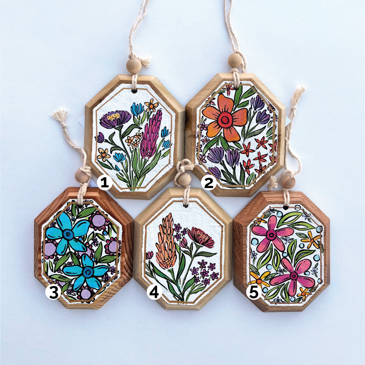 Reclaimed Wood Christmas Ornaments - Multi Flower