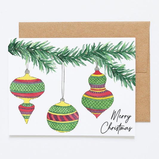 Ornaments on Garland, "Merry Christmas!" - Greeting Card