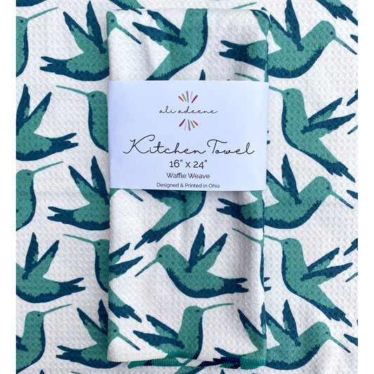 Hummingbird (Teal) - Kitchen Towel