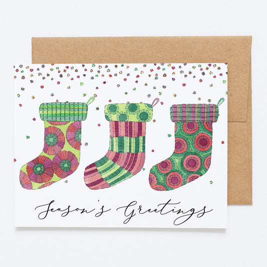 the Three Stockings, "Season's Greetings" - Greeting Card